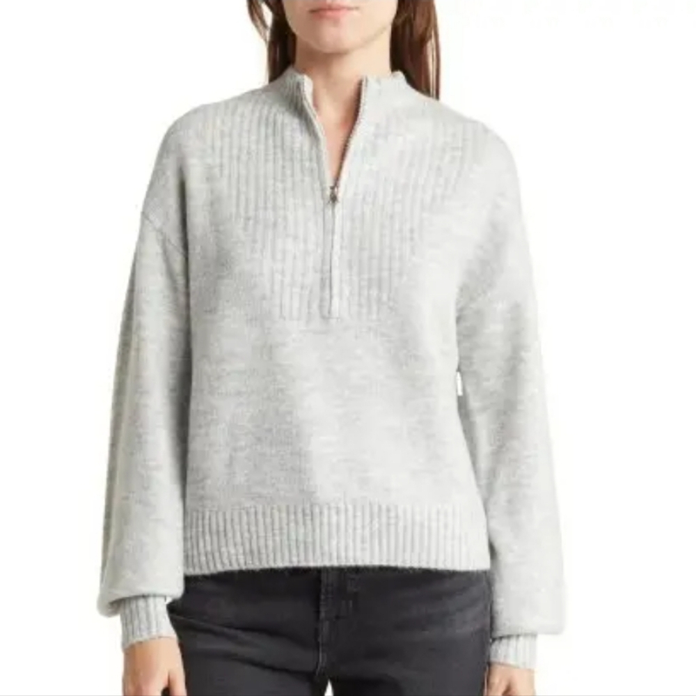 Sophie Rue Light Gray Half-Zip Sweater
